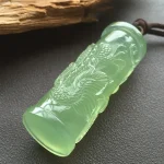Carved Light green talisman pendant, view 2