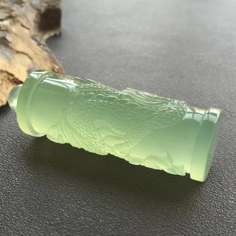 Carved Light green talisman pendant, view 3