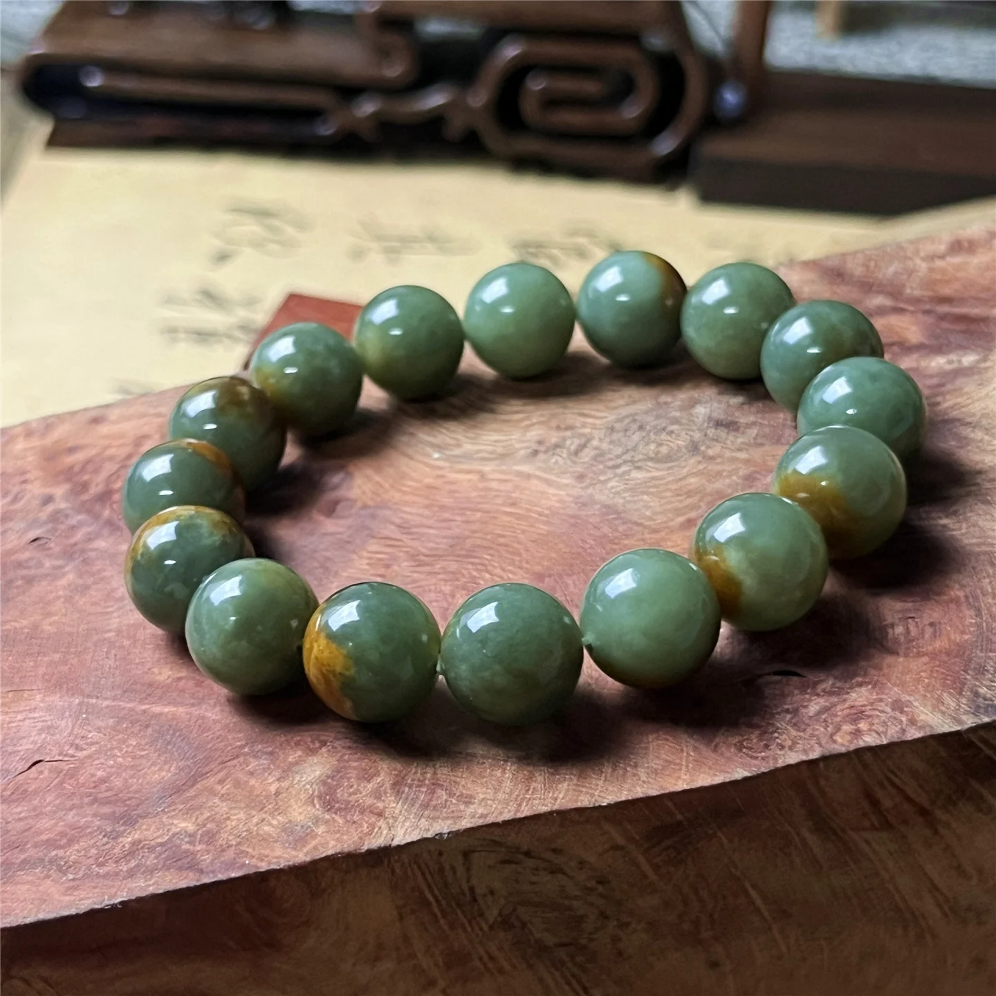 Moss Ember green bead bracelet, view 1