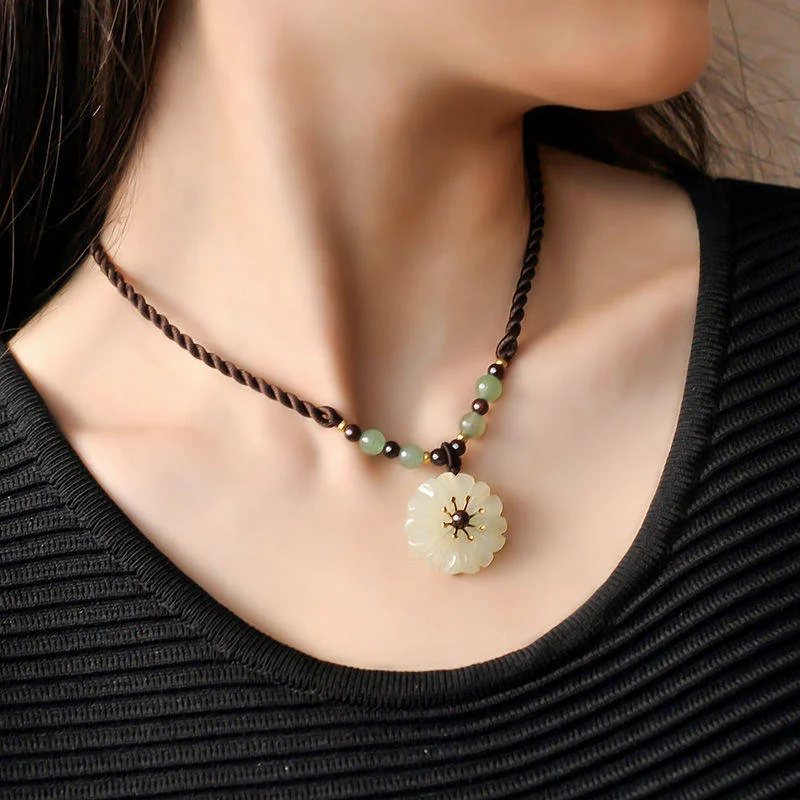 Quiet Bloom carved flower necklace, view 1