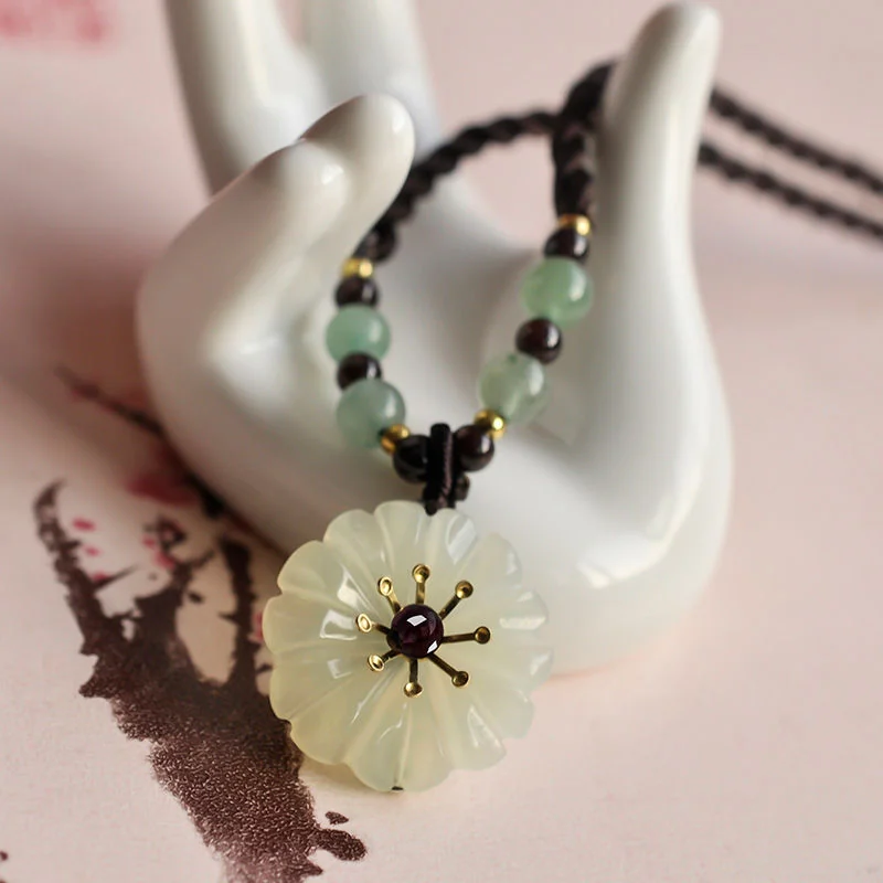 Quiet Bloom carved flower necklace, view 3