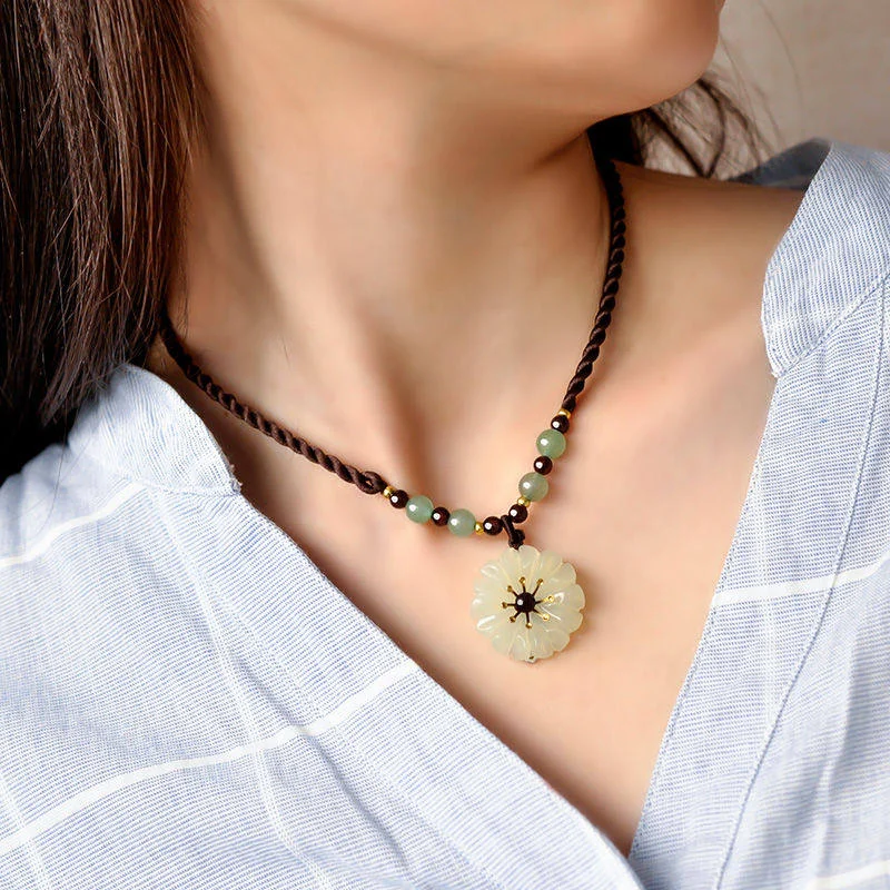 Quiet Bloom carved flower necklace, view 4
